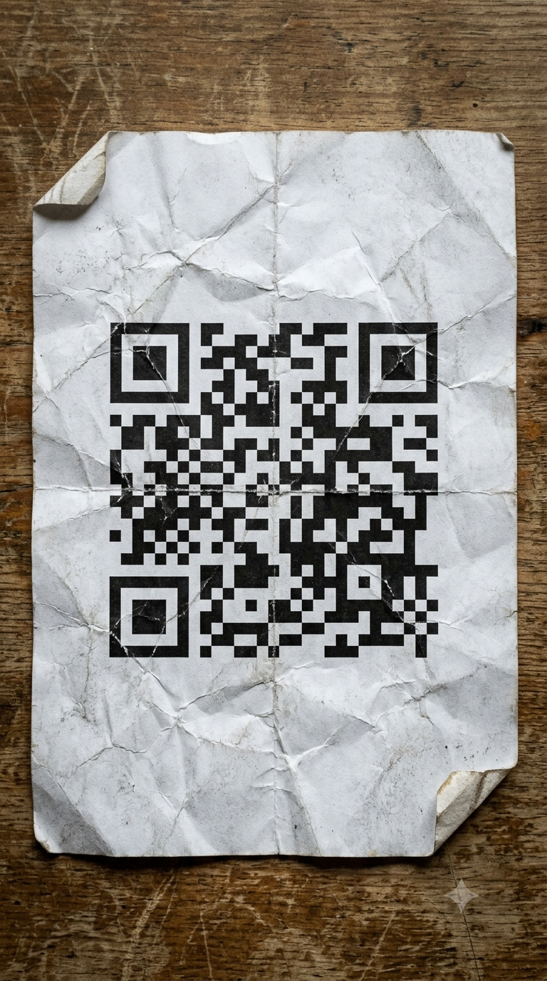 QR code on a wrinkled fiscal receipt being scanned